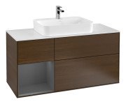Тумба под раковину Villeroy & Boch Finion 120х50,1 см с подсветкой МДФ шпон грецкого ореха/стекло белое матовое F411GKGN