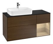 Тумба під раковину Villeroy & Boch Finion 120х50,1 см із підсвічуванням МДФ шпон волоського горіха/скло чорне матове G402PCGN