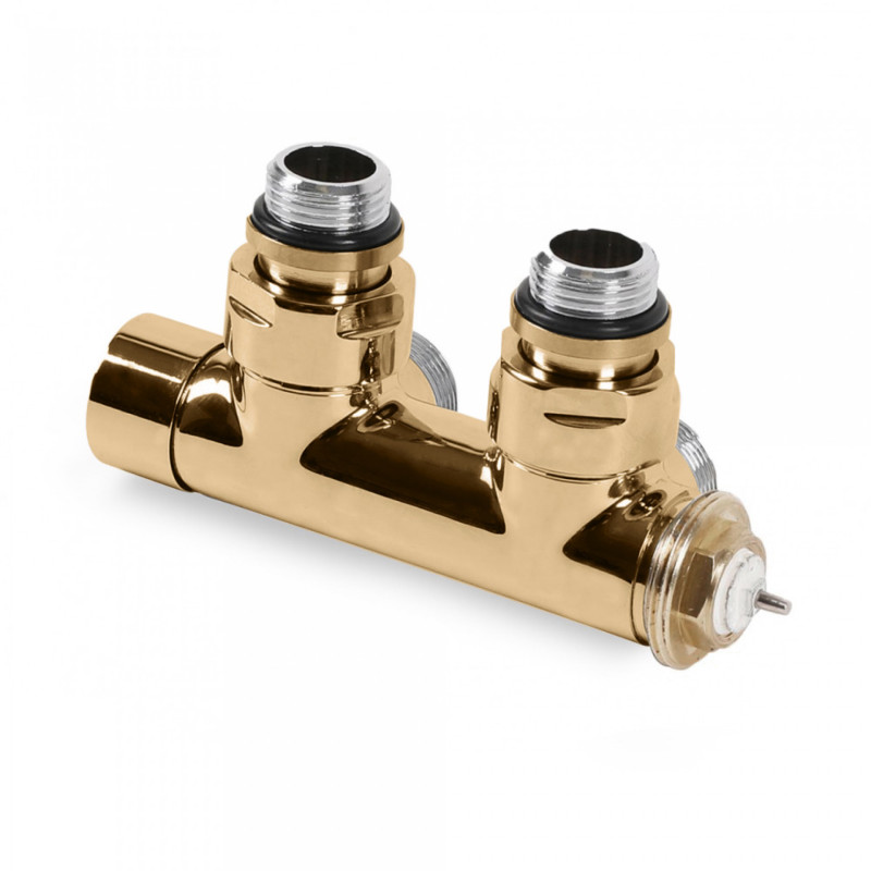 Вентиль Terma Cylinder інтегрований термостатичний кутовий з трубкою лівий метал золотий TGZTZL004