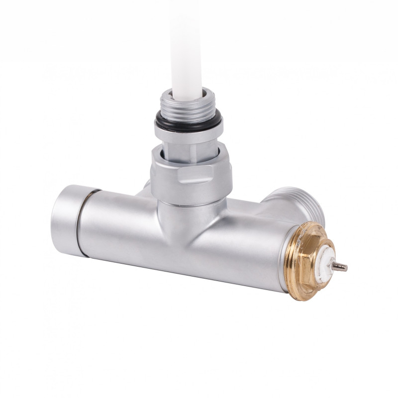 Вентиль Terma Cylinder интегрированный термостатический угловой с трубкой левый металл сатин TGZTST017