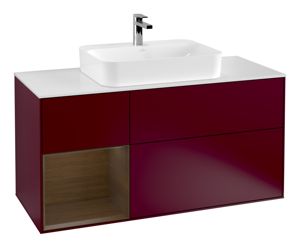 Тумба под раковину Villeroy & Boch Finion 120х50,1 см с подсветкой МДФ пион матовый лак/стекло белое матовое G411GNHB