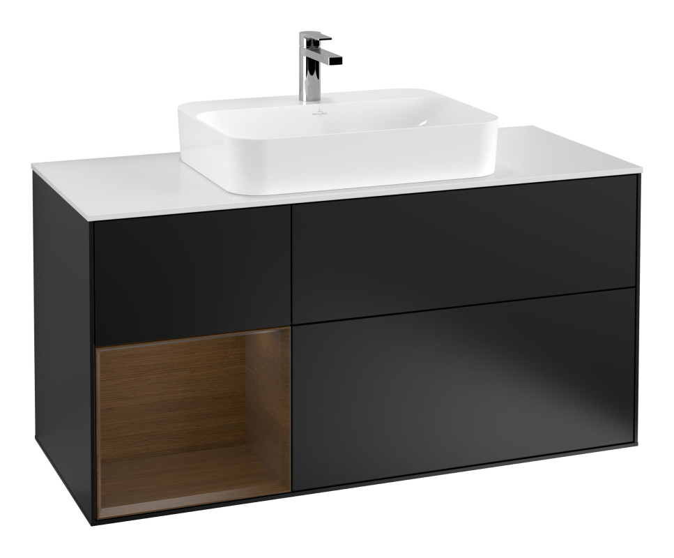 Тумба под раковину Villeroy & Boch Finion 120х50,1 см с подсветкой МДФ черный матовый лак/стекло белое матовое G411GNPD