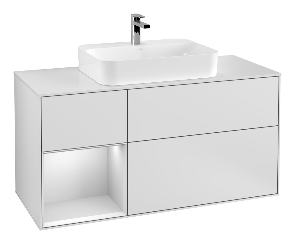 Тумба под раковину Villeroy & Boch Finion 120х50,1 см с подсветкой МДФ белый матовый лак/стекло белое матовое G411MTMT