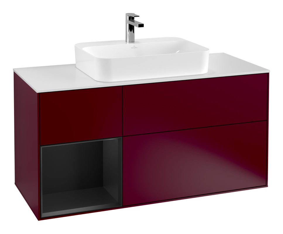 Тумба под раковину Villeroy & Boch Finion 120х50,1 см с подсветкой МДФ пион матовый лак/стекло белое матовое G411PDHB