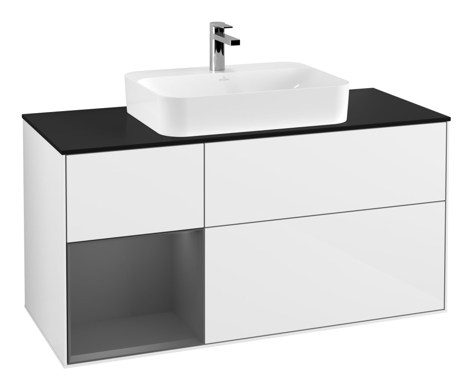 Тумба под раковину Villeroy & Boch Finion 120х50,1 см с подсветкой МДФ глянцевый белый лак/стекло черное матовое G412GKGF