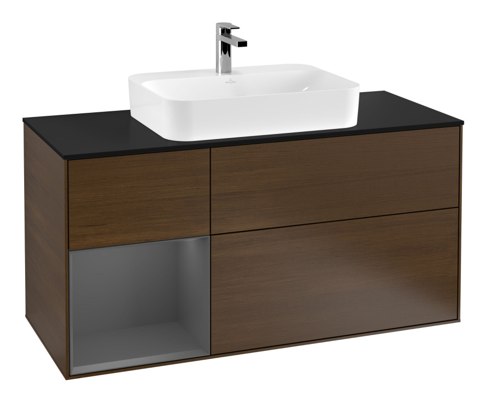 Тумба под раковину Villeroy & Boch Finion 120х50,1 см с подсветкой МДФ шпон грецкого ореха/стекло черное матовое G412GKGN