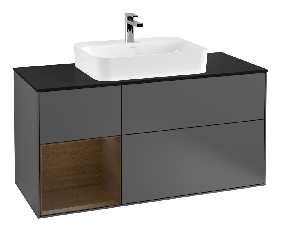 Тумба под раковину Villeroy & Boch Finion 120х50,1 см с подсветкой МДФ антрацит матовый лак/стекло черное матовое G412GNGK