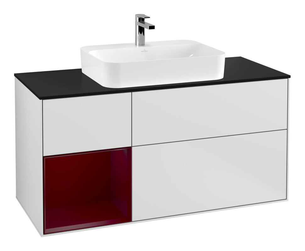 Тумба под раковину Villeroy & Boch Finion 120х50,1 см с подсветкой МДФ белый матовый лак/стекло черное матовое G412HBMT