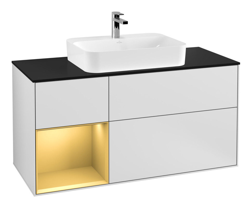 Тумба під раковину Villeroy & Boch Finion 120х50,1 см с подсветкой МДФ білий матовий лак/скло чорне матове G412HFMT