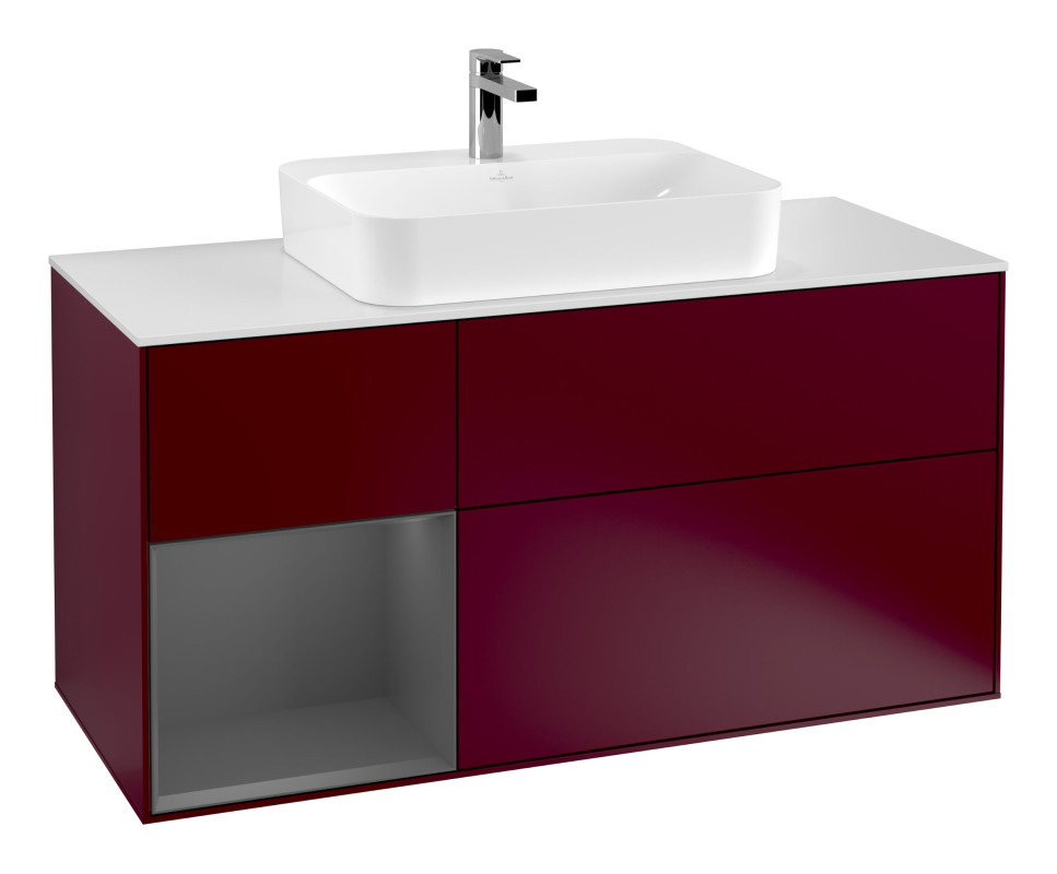 Тумба под раковину Villeroy & Boch Finion 120х50,1 см с подсветкой МДФ пион матовый лак/стекло белое матовое G411GKHB