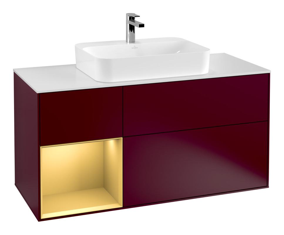 Тумба под раковину Villeroy & Boch Finion 120х50,1 см с подсветкой МДФ пион матовый лак/стекло белое матовое G411HFHB