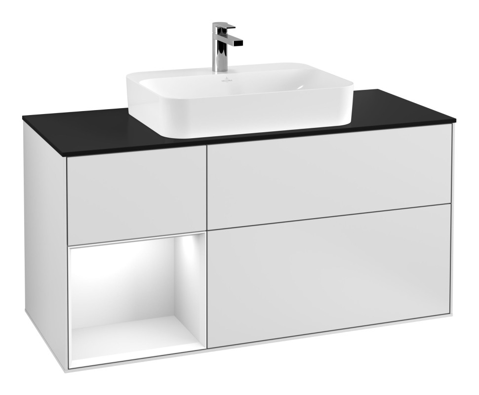 Тумба під раковину Villeroy & Boch Finion 120х50,1 см із підсвічуванням МДФ білий матовий лак/скло чорне матове G412GFMT