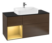 Тумба под раковину Villeroy & Boch Finion 120х50,1 см с подсветкой МДФ шпон грецкого ореха/стекло черное матовое G412HFGN