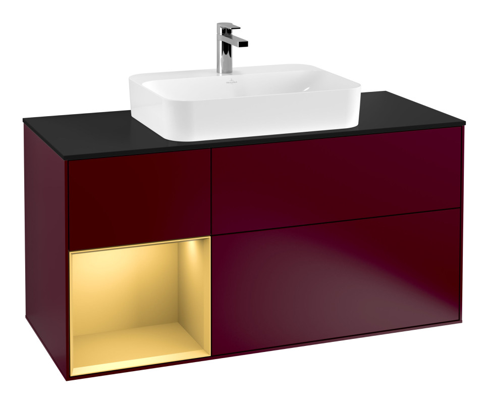 Тумба під раковину Villeroy & Boch Finion 120х50,1 см із підсвічуванням МДФ півонія матовий лак/скло чорне матове G412HFHB