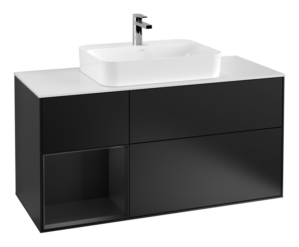 Тумба под раковину Villeroy & Boch Finion 120х50,1 см с подсветкой МДФ черный матовый лак/стекло белое матовое F411PDPD