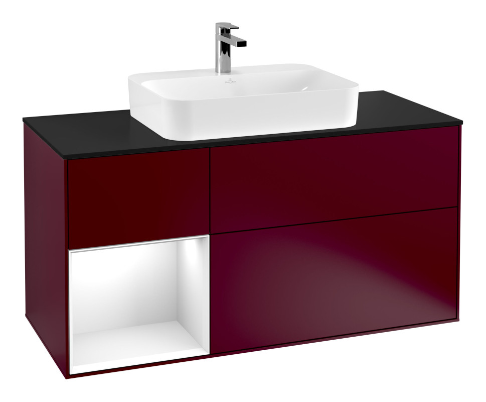 Тумба под раковину Villeroy & Boch Finion 120х50,1 см с подсветкой МДФ пион матовый лак/стекло черное матовое F412GFHB