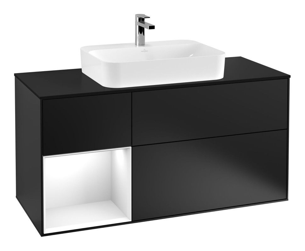 Тумба під раковину Villeroy & Boch Finion 120х50,1 см із підсвічуванням МДФ чорний матовий лак/скло чорне матове F412GFPD