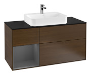 Тумба под раковину Villeroy & Boch Finion 120х50,1 см с подсветкой МДФ шпон грецкого ореха/стекло черное матовое F412GKGN