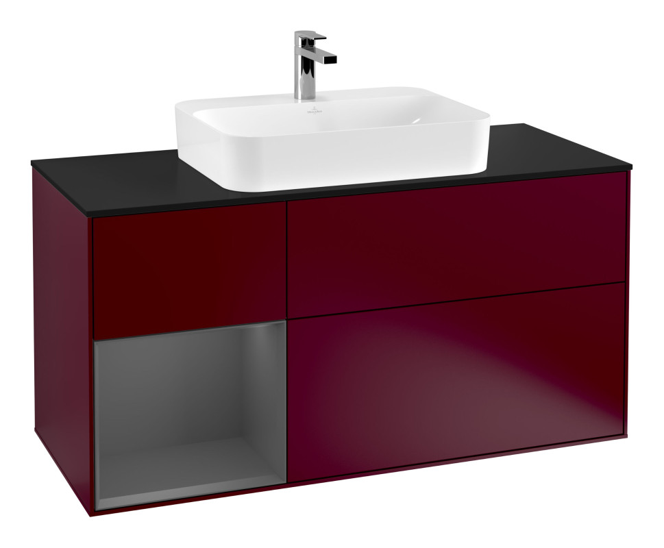 Тумба под раковину Villeroy & Boch Finion 120х50,1 см с подсветкой МДФ пион матовый лак/стекло черное матовое F412GKHB