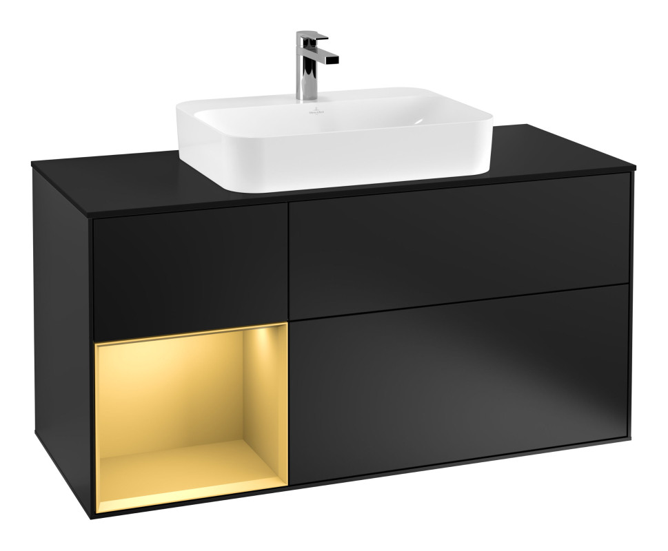 Тумба под раковину Villeroy & Boch Finion 120х50,1 см с подсветкой МДФ черный матовый лак/стекло черное матовое F412HFPD