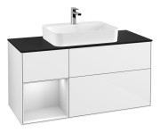 Тумба под раковину Villeroy & Boch Finion 120х50,1 см с подсветкой МДФ глянцевый белый лак/стекло черное матовое F412MTGF