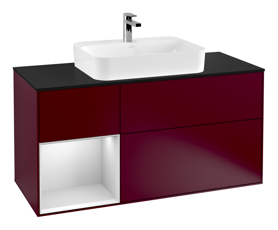 Тумба под раковину Villeroy & Boch Finion 120х50,1 см с подсветкой МДФ пион матовый лак/стекло черное матовое F412MTHB