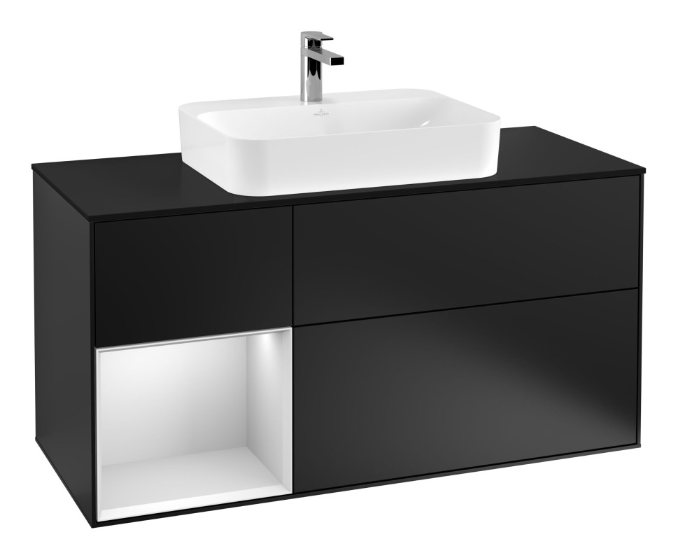 Тумба под раковину Villeroy & Boch Finion 120х50,1 см с подсветкой МДФ черный матовый лак/стекло черное матовое F412MTPD