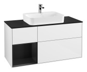 Тумба під раковину Villeroy & Boch Finion 120х50,1 см із підсвічуванням МДФ білий глянцевий лак/скло чорне матове F412PDGF