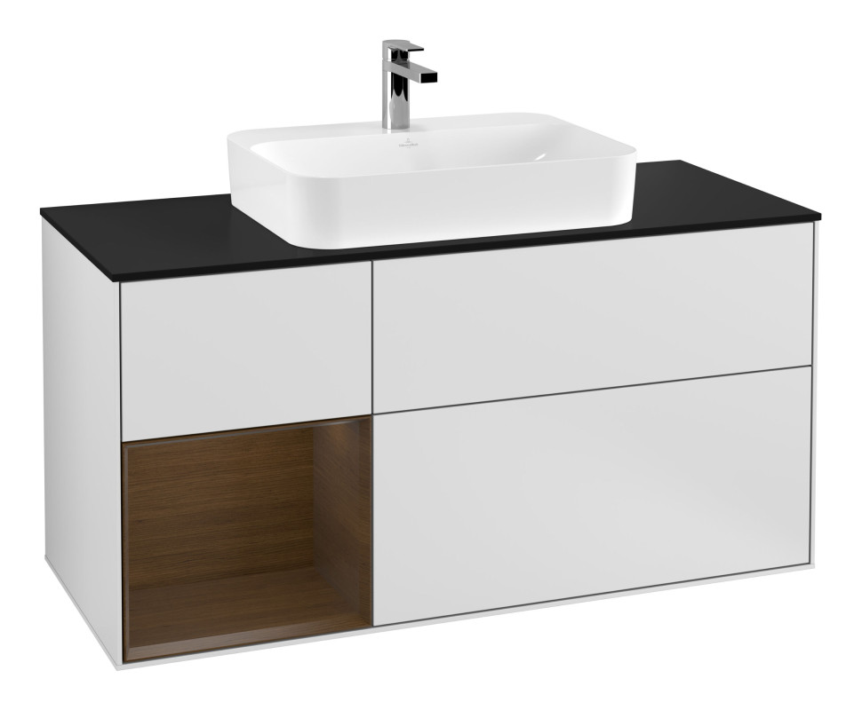 Тумба под раковину Villeroy & Boch Finion 120х50,1 см с подсветкой МДФ белый матовый лак/стекло черное матовое F412GNMT