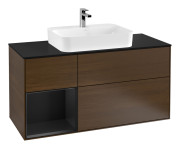 Тумба под раковину Villeroy & Boch Finion 120х50,1 см с подсветкой МДФ шпон грецкого ореха/стекло черное матовое F412PDGN