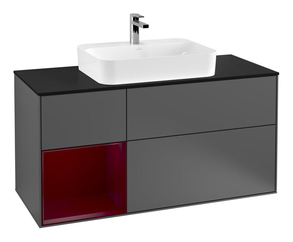 Тумба под раковину Villeroy & Boch Finion 120х50,1 см с подсветкой МДФ антрацит матовый лак/стекло черное матовое F412HBGK