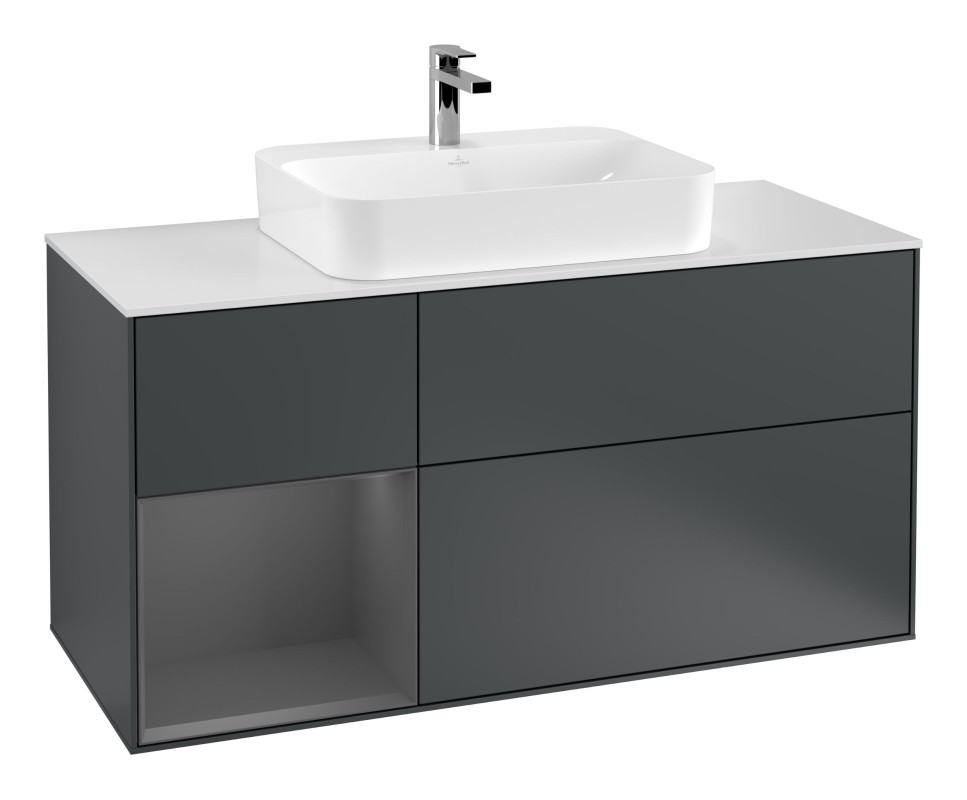 Тумба под раковину Villeroy & Boch Finion 120х50,1 см с подсветкой МДФ темно-синий матовый лак/стекло белое матовое F411GKHG