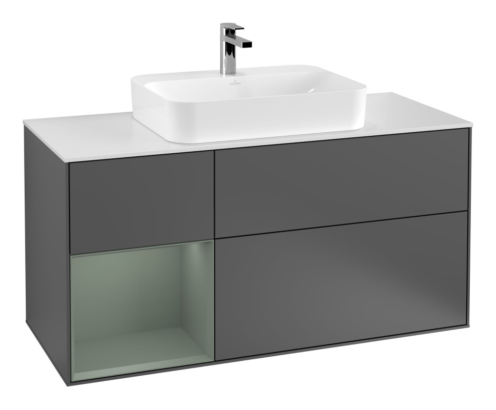 Тумба под раковину Villeroy & Boch Finion 120х50,1 см с подсветкой МДФ антрацит матовый лак/стекло белое матовое F411GMGK