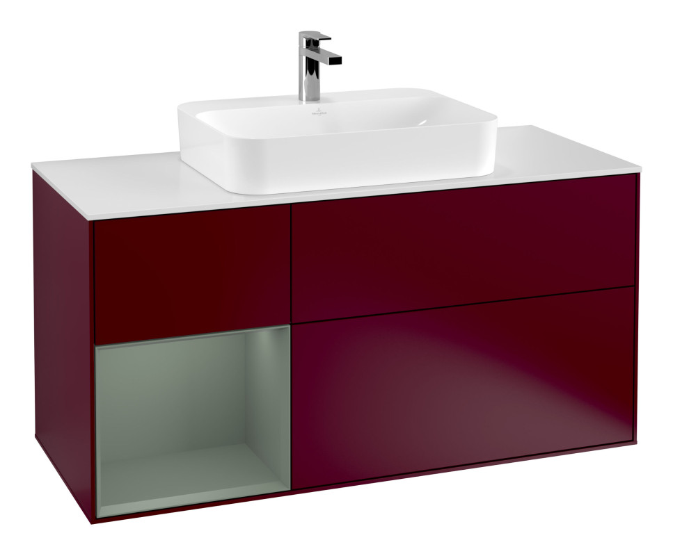 Тумба под раковину Villeroy & Boch Finion 120х50,1 см с подсветкой МДФ пион матовый лак/стекло белое матовое F411GMHB