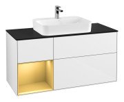 Тумба під раковину Villeroy & Boch Finion 120х50,1 см із підсвічуванням МДФ білий глянцевий лак/скло чорне матове F412HFGF