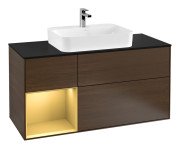 Тумба під раковину Villeroy & Boch Finion 120х50,1 см із підсвічуванням МДФ шпон волоського горіха/скло чорне матове F412HFGN