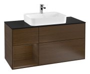 Тумба під раковину Villeroy & Boch Finion 120х50,1 см із підсвічуванням МДФ шпон волоського горіха/скло чорне матове F412GNGN