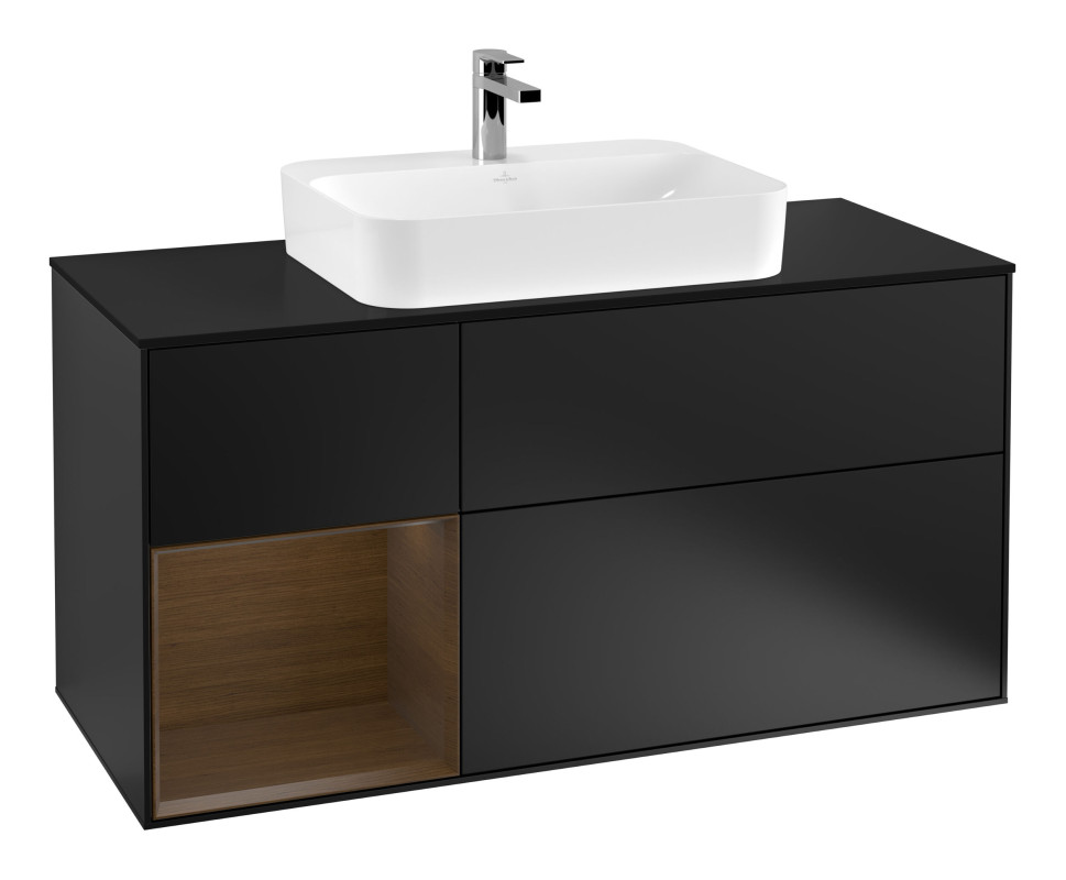 Тумба під раковину Villeroy & Boch Finion 120х50,1 см із підсвічуванням МДФ чорний матовий лак/скло чорне матове F412GNPD