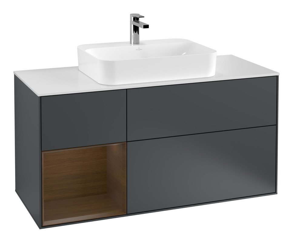 Тумба под раковину Villeroy & Boch Finion 120х50,1 см с подсветкой МДФ темно-синий матовый лак/стекло белое матовое F411GNHG