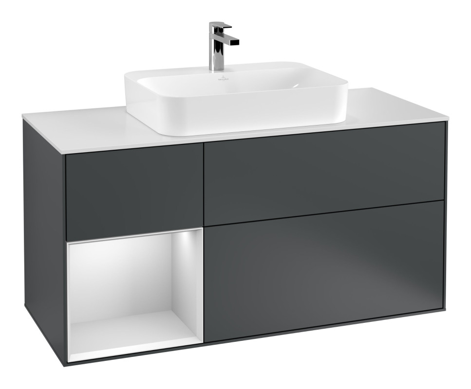 Тумба под раковину Villeroy & Boch Finion 120х50,1 см с подсветкой МДФ темно-синий матовый лак/стекло белое матовое F411MTHG