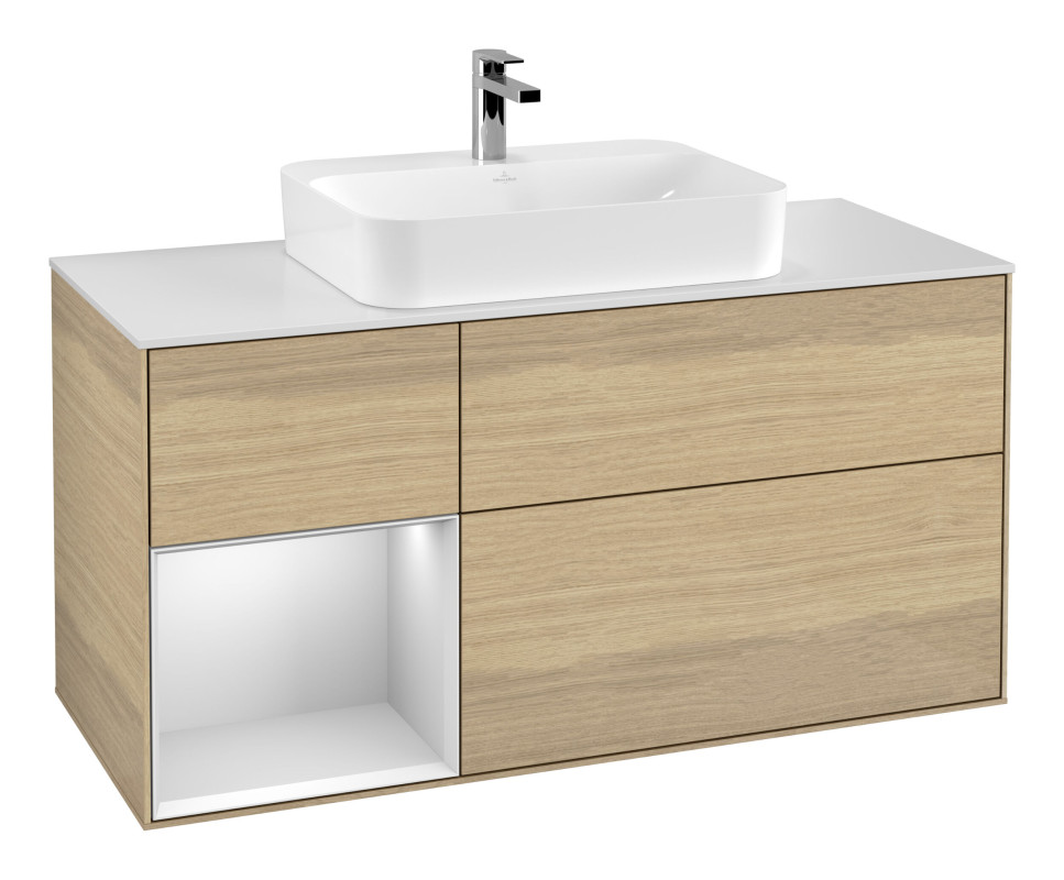 Тумба под раковину Villeroy & Boch Finion 120х50,1 см с подсветкой МДФ шпон дуба/стекло белое матовое F411MTPC