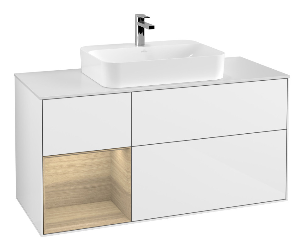 Тумба под раковину Villeroy & Boch Finion 120х50,1 см с подсветкой МДФ глянцевый белый лак/стекло белое матовое F411PCGF