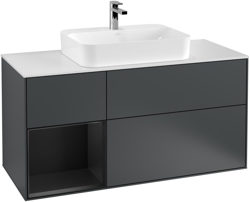 Тумба под раковину Villeroy & Boch Finion 120х50,1 см с подсветкой МДФ темно-синий матовый лак/стекло белое матовое F411PDHG