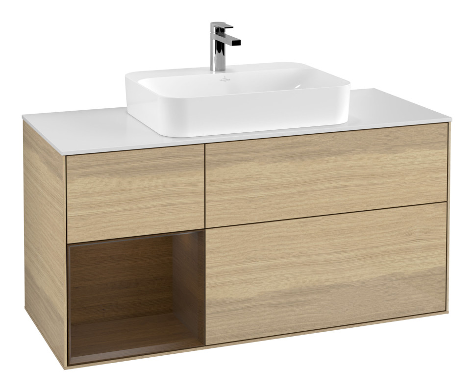 Тумба под раковину Villeroy & Boch Finion 120х50,1 см с подсветкой МДФ шпон дуба/стекло белое матовое F411GNPC