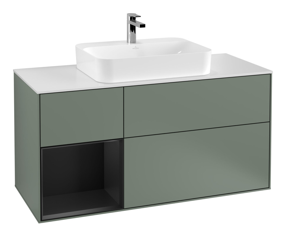 Тумба под раковину Villeroy & Boch Finion 120х50,1 см с подсветкой МДФ оливковый матовый лак/стекло белое матовое F411PDGM