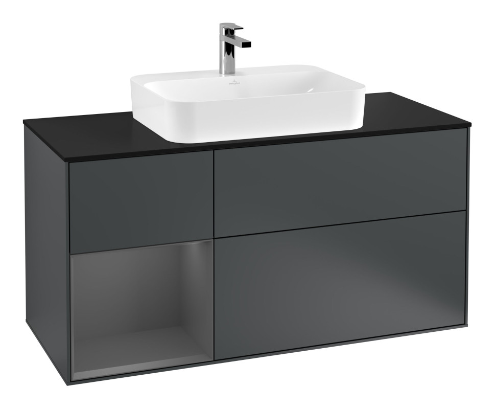 Тумба под раковину Villeroy & Boch Finion 120х50,1 см с подсветкой МДФ темно-синий матовый лак/стекло черное матовое F412GKHG