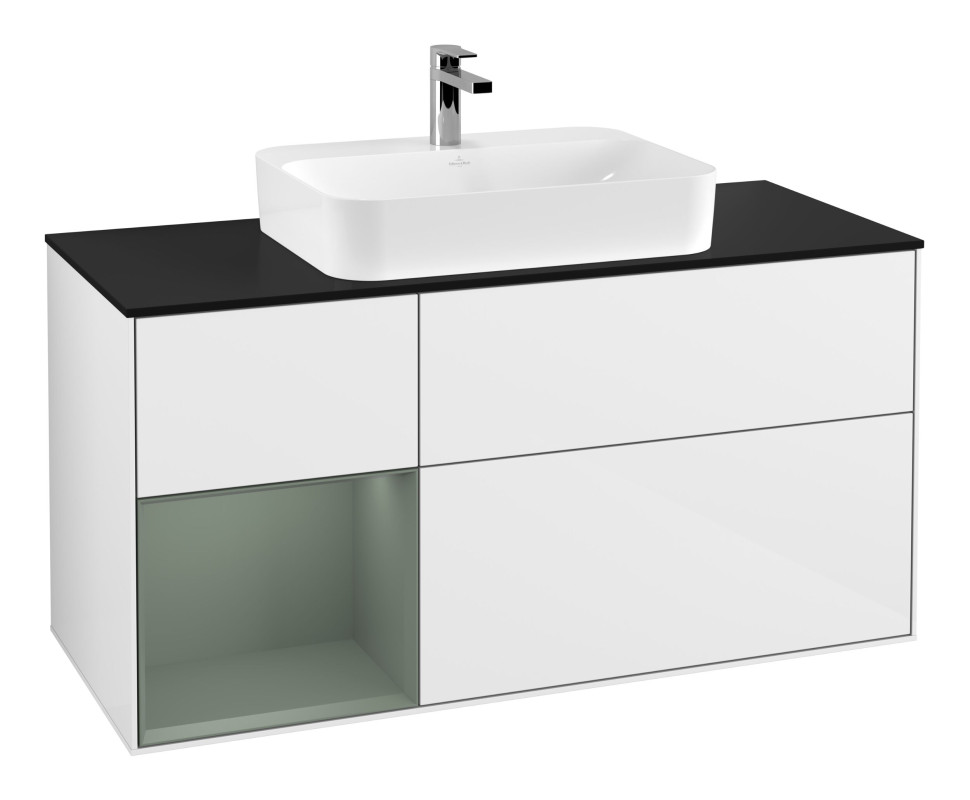 Тумба под раковину Villeroy & Boch Finion 120х50,1 см с подсветкой МДФ глянцевый белый лак/стекло черное матовое F412GMGF