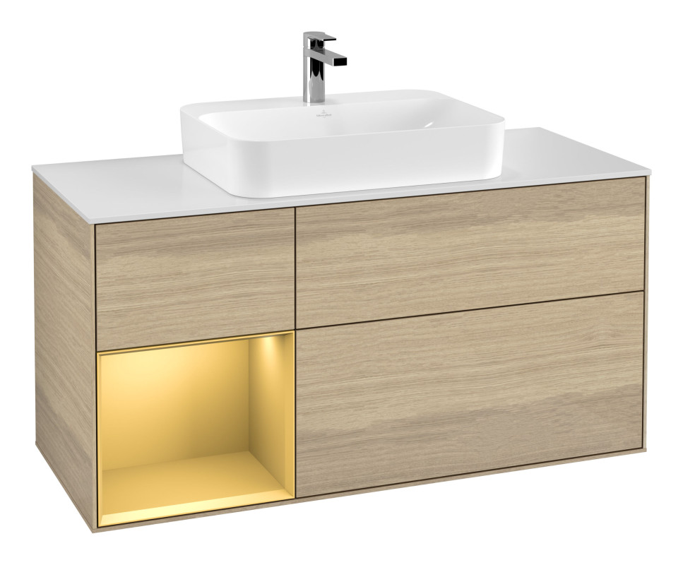 Тумба под раковину Villeroy & Boch Finion 120х50,1 см с подсветкой МДФ шпон дуба/стекло белое матовое F411HFPC