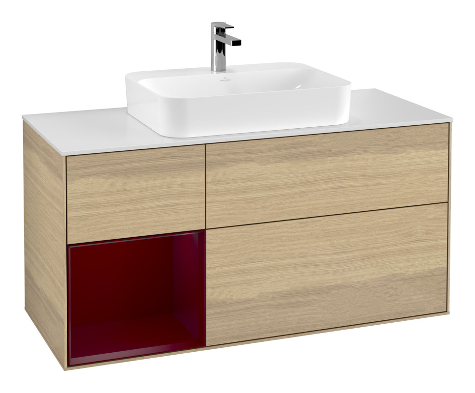 Тумба під раковину Villeroy & Boch Finion 120х50,1 см із підсвічуванням МДФ шпон дуба/скло біле матове F411HBPC