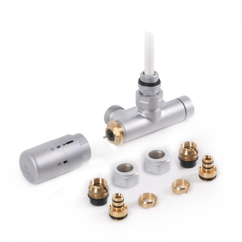 Комплект термостатический Теrma интегрированный угловой с трубкой правый латунь сатин WRZT5G6-ST